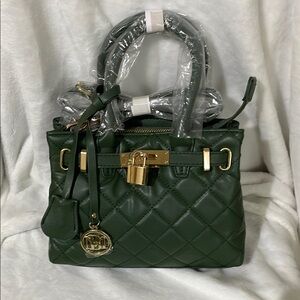 Badgley Mischka Green Quilted Satchel